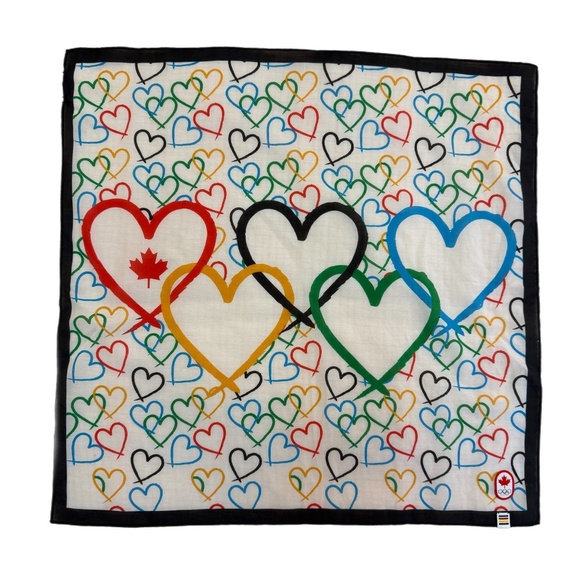Team Canada Olympic Heart Scarf NWT – Hudson’s Bay Cotton Silk 20.5” square - Picture 4 of 11